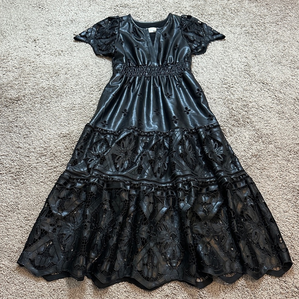 ANTHROPOLOGIE Women’s The Somerset Maxi Dress Faux Leather Embroidered Edition M - Picture 4 of 15